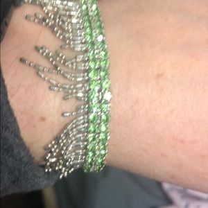 Green Swarovski and silver stretch bracelet